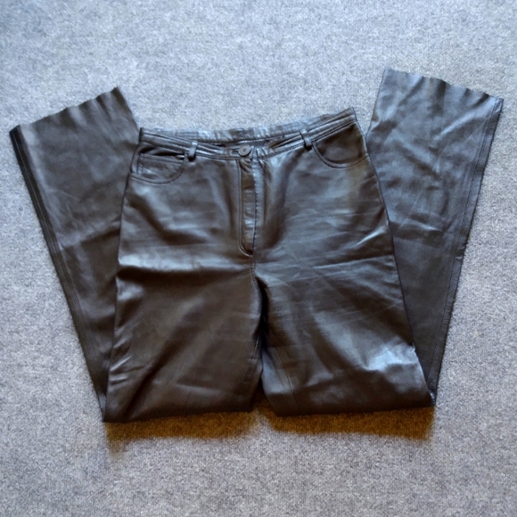 Marks & Spencer Pants - St Michael from Marks & Spencer Retro Black Leather Trouser Pants UK Size 14